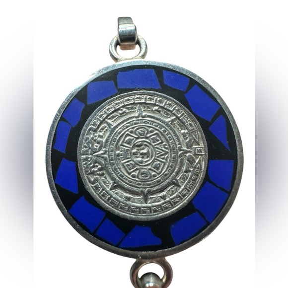 .925 Sterling Silver Taxco Bracelet – Aztec Calendar & Blue Lapis Inlay - Picture 3 of 8